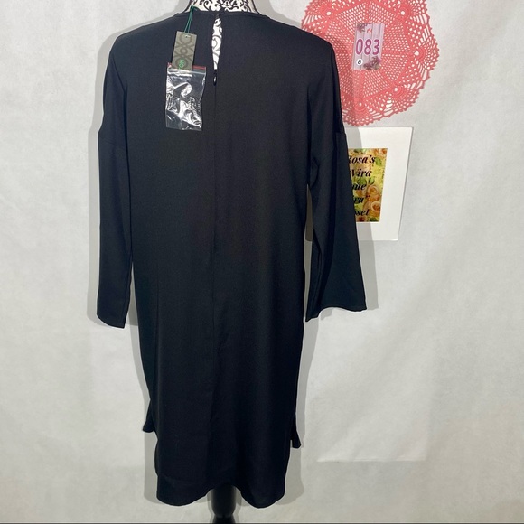 Stile Benetton NWT Black Beaded Neck Line Dress Medium - Picture 7 of 13